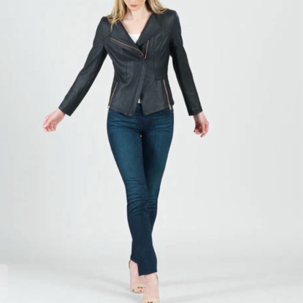 Liquid Leather Black Asymmetrical Jacket -Women’s Medium - Picture 5 of 14